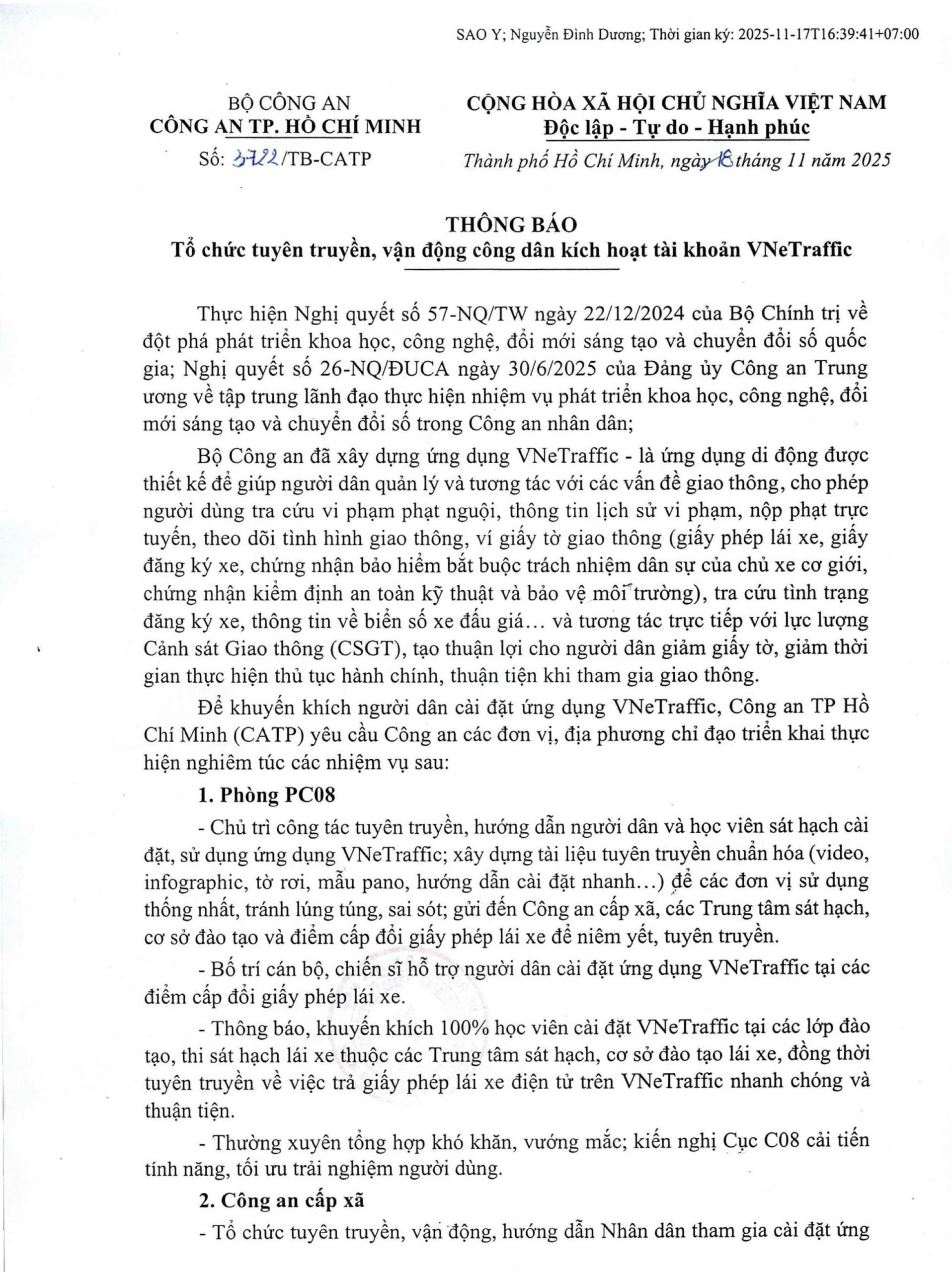 Tổ chức tuyên truyền, vận động công dân kích hoạt tài khoản VNeTraffic